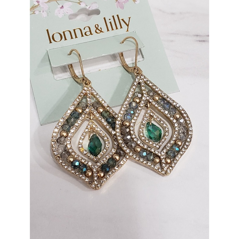 NEW Lonna & Lilly Beaded Chandelier Pave Crystal green blue indian boho festival